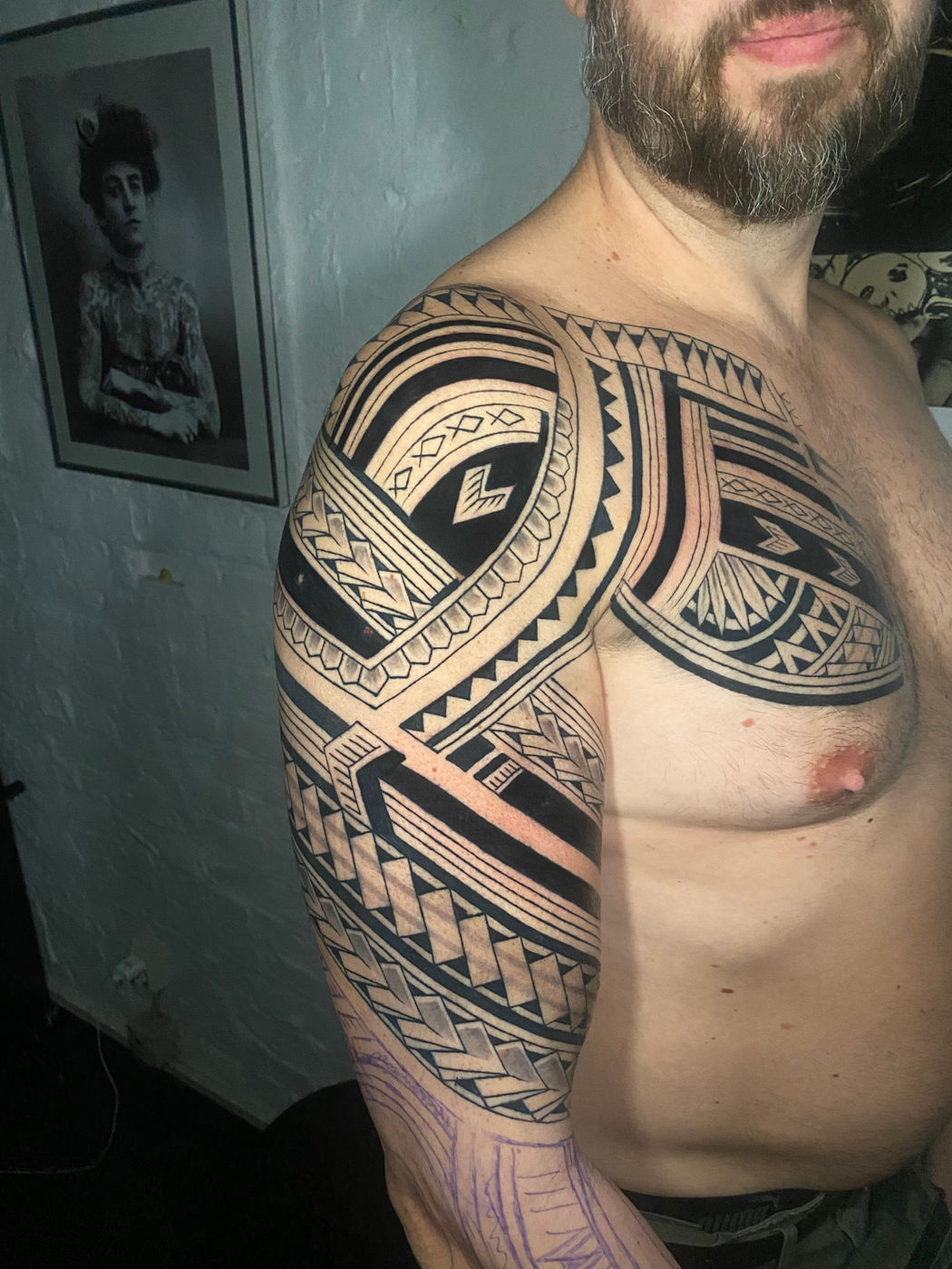 Maori Polynesian blackwork sleeve and chest